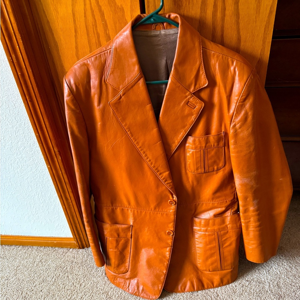Vintage Leather Blazer in Rich Orange
